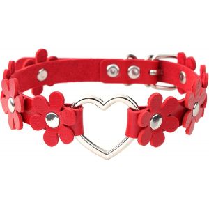 Kal-Choker Cuir Femme Gothique Collier Choker Coeur Noir Choker Fleur Bijoux Emo - Neuf