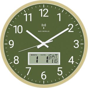 Foxtop Horloge Murale Numérique et Analogique 30 cm avec écran LCD - Horloge Radio Pilotée Digitale avec Température, Date, Jour de la Semaine - Silencieuse pour Cuisine, Salon, Salle de Bain -Vert - Neuf