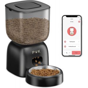 2,4g Wifi Distributeur Croquettes Chat Automatique, Distributeur Croquettes Chat Avec Bols En Acier Inoxydable, Connecté App, Enregistrement Vocal 10s, 10 Repas Par Jour - Neuf