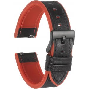 Kal-Bracelets De Monture En Cuir V&eacute;ritable Largeur 20mm Bracelets De Monture Souples &Agrave; Lib&eacute;ration Rapide Avec Doublure En Silicone Imperm&eacute;able, Noir Rouge - Neuf