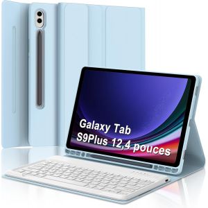 Clavier Pour Samsung Galaxy Tab S10 Plus 2024/S9 Fe+/S9 Plus 12.4"", Étui Clavier Pour Samsung Tab S9 Fe Plus Magnétique Détachable Français Azerty Layout, Bleu Clair - Neuf