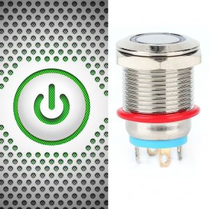 Lot de 2 interrupteurs a bouton-poussoir en metal a reinitialisation automatique, 12 mm, 4 broches, avec eclairage LED, IP65 (bleu 3 9 V) - Neuf