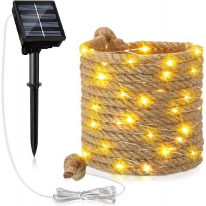 15m 200leds Corde De Guirlande Lumineuse Solaire, Chaîne De Lampe D'étoile En Sisal 150cm Ip65, Lumière De Jardin Avec 200 Leds - Blanc Chaud 3200k, Pour Extérieur Jardin Terrasse Balcon - Neuf