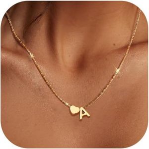 Kalanka-Collier Personnalisé Collier Initiale Collier Femme Or Coeur Collier Lettre Femme Or Acier Inoxydable Nom Collier Pendentif Lettre Coeur Collier Prenom Personnalisé Femmes Filles Cadeaux - Neuf