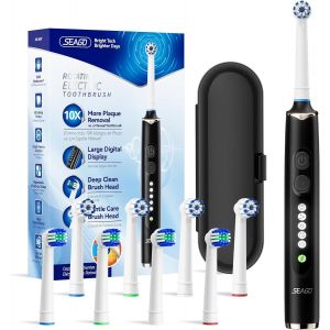 Brosse À Dents Électrique Rotative Rechargeable, Brosse À Dent Électrique Avec Étui Voyage, 8 Têtes Pour Familial, 5 Modes, Minuterie 2min, Étanche Ipx7, Sg2607, Noire - Neuf