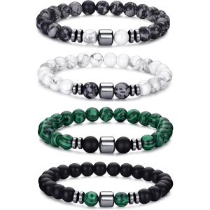 Kalanka-Ensemble De Bracelets De Perles Pour Hommes 8mm Oeil De Tigre Pierre De Lave Extensible Pierre Naturelle Bracelet De Perles Pour Hommes Bracelet Pour Hommes - Neuf