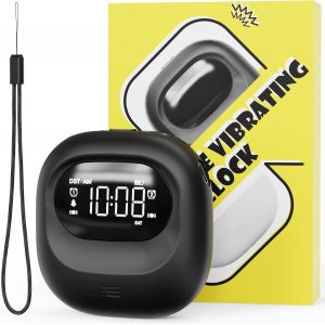 Petit réveil vibrant pour chambre à coucher, volume réglable, chargeur de type C, double alarme, snooze, 12/24H, DST, jour de la semaine/week-end, horloge numérique pour voyages, étudiants, sourds - Neuf