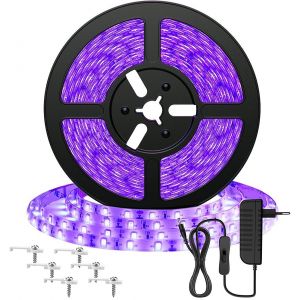 Eryi-5m Uv Ruban Led, Bande Led Lumière Noire, 12 V 2835 Bandeau Led Lumière Violette, 300 Leds Ultraviolet Eclairage Ambiance Pour Halloween, Noël, Dj Soirée, Disco, Body Painting, Peinture Fluo - Neuf