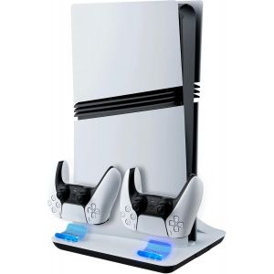 Lkljij-Support De Refroidissement Et Station De Charge Pour Console Ps5/Ps5 Slim/Ps5 Pro Avec Ventilateurs À Vitesses Multiples Et Lumières Led, Chargeur Double Manette, Base Editions Disque/Digitale - Neuf