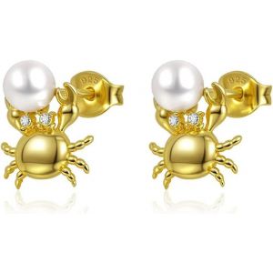 Chenquansarl-Boucles D'oreilles Crabe En Perles Pour Femmes Boucles D'oreilles &Agrave; Tige En Argent Sterling 925 En Forme De Crabe Boucles D'oreilles En Perles Bijoux Cadeaux Pour Maman Petite Amie No&euml;l - Neuf