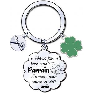 KAL-Cadeau Anniversaire Parrain Porte Clef,Cadeau Parrain Bapt&ecirc;me,Porte Cle Parrain,Cadeau Parrain Communion,Cadeau Parrain No&euml;l Porte-Cl&eacute;s,Cadeaux Porte Cl&eacute;s Parrain,Cadeau De F&ecirc;te Des P&egrave;res - Neuf