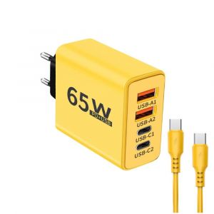 Chargeur Usb 65w Type C,Charge Rapide,C&acirc;ble De Donn&eacute;es,Adaptateur D'alimentation Pour T&eacute;l&eacute;phone Portable,Pour Iphone Xiaomi Huawei Samsung,Chargeur Mural--Yellow Set Eu - Neuf