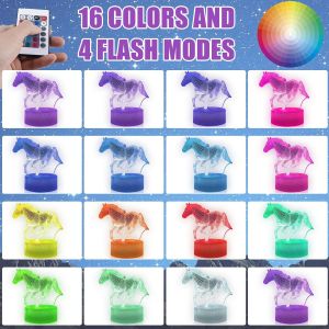 Veilleuse Cheval 3d À Intensité Variable, Télécommande Tactile Usb, Lampe D'illusion 3d Cheval Avec 16 Changements De Couleur, Veilleuse 3d Cheval Avec Télécommande Pour Enfants, C[Vei9271429] - Neuf