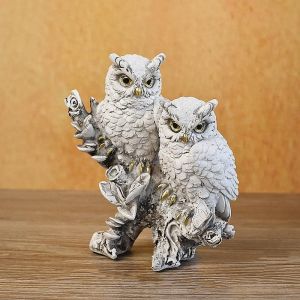 Cauc-Figurines De Hibou,D&eacute;coration De Hibou, Petits Articles De D&eacute;coration, D&eacute;coration De Sculpture Pour La Maison, Le Bureau, La Table. Cadeaux Pour Les Amateurs De Hibou. (Deux Hiboux Blancs) - Neuf