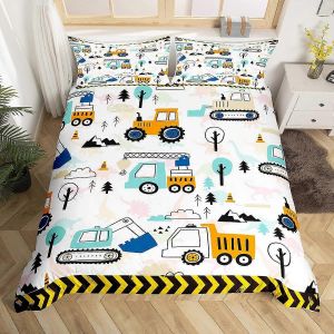1 Parure De Lit Enfant, Motif Voiture De Chantier, Dinosaure Et Tracteur, Taille Queen - Neuf