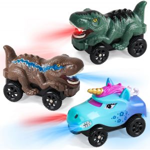 KAJGL-Dinosaure Jouet Voiture Enfant Avec Led Circuit Voiture Enfants Électrique,Jouet Enfant 3 4 5 Ans2 Dinosaures Voitures& 1 Licorne Compatible Avec La Plupart Des Pistes Cadeau Garçons Et Filles - Neuf
