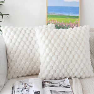 Slep-Housse Coussin Blanc 50x50 Lot De 2 Douce Housse De Coussin Fausse Fourrure Housse Pour Coussin 20x20 Canapé Decoratif Taie D'oreiller Carré Housse De Coussin Aesthetic - Neuf
