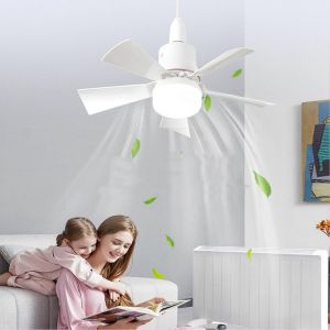 Ventilateur de plafond avec eclairage et telecommande, culot E26, ampoule a intensite variable, 3 temperatures de couleur, 3 vitesses, minuterie, blanc. - Neuf