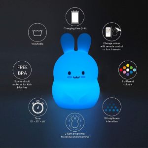 Grande Veilleuse Pour Enfants Lapin - Veilleuse Pour Bébé/Lumière De Chambre À Coucher/Lumière Pour Enfants Et Tout-Petit, Réglage De L'heure, Luminosité Et Couleur Réglables - Grande - Neuf