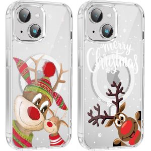 TRAHOO-2 Pi&egrave;ces No&euml;l Coque Magn&eacute;tique pour iPhone 13 Mini 5.4'', Etui en Motif Dessin Cadeau de No&euml;l Compatible avec MagSafe, Antichoc Housse Christmas Silicone Bumper Cover pour iPhone 13 Mini, Cerf - Neuf