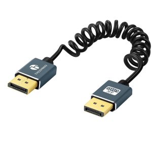 JGD-C&acirc;ble Spiral&eacute; DisplayPort, C&acirc;ble Spiral&eacute; DP 4K @60Hz Pour moniteur de jeu, carte graphique, TV, PC, ordinateur(85MM &eacute;tendu &agrave; 1M) - Neuf