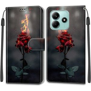 Kal-Coque Pour Xiaomi Redmi Note 14 5g, Fermeture Magnétique Pochette Protection Etui Housse Avec Fentes Pour Cartes Pu Étui Compatible Xiaomi Redmi Note 14 5g Feu Et Roses - Neuf