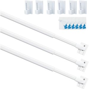 Lot de 3 tringles &agrave; rideaux extensibles avec crochets autocollants pour fen&ecirc;tre,cuisine,projets de bricolage,50-80 cm,blanc - Neuf
