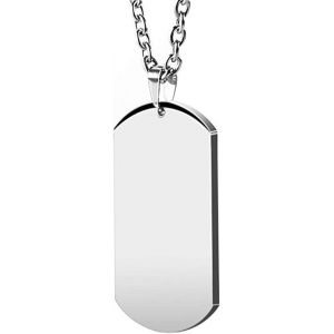 Trahoo-Collier Avec Pendentif Plaque D'identité Pour Homme En Acier Inoxydable Poli 55,9 Cm + 5,1 Cm - Neuf