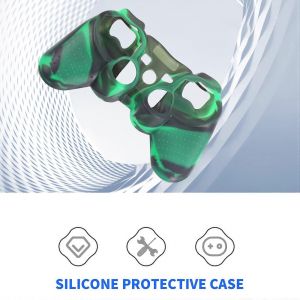 Skin Cover Étui De Protection En Silicone Pour Manette Ps2 - Vert Foncé + Noir - Neuf
