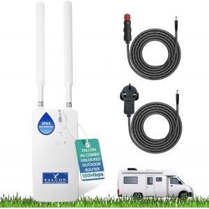 ASFASFq-Falcon LTE 4G Combo antenne extérieure, y Compris routeur WiFi 150Mbit intégré et Pack d'accessoires pour Caravane I Camping-Car I Bus I Bateau I Van I Voiture I Camion - Neuf