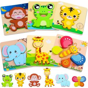 ERYI-Puzzle En Bois Enfant - 6Pcs Jouet Montessori Puzzles - Jouet Enfant Puzzle 1 Jeu 2 3 An Ans - Jeux Educatif Animaux Puzzle - Cadeau Enfant Bebe Fille Garçon 1 Jeu 2 3 An Ans - Neuf