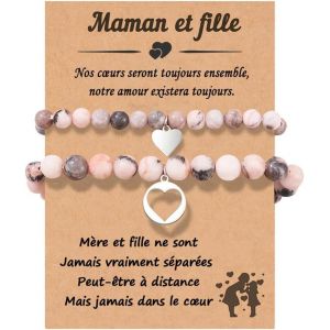 Kalanka-Bracelet Mère Et Fille Cadeau Maman Et Filles Bracelets Cadeau D'école Pour Fille Bracelet Élastique Pour Femme Bracelet De Perles Roses - Neuf