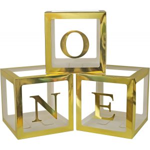 Lot De 3 Bo&icirc;tes De D&eacute;coration De F&ecirc;te D'anniversaire, Pour F&ecirc;te Pr&eacute;natale, Pour Gar&ccedil;ons Et Filles, Dor&eacute;es, Transparentes, Lettres D&eacute;coratives - Neuf