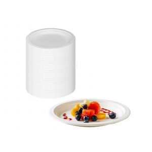 100 Assiettes Jetables Compostables De 23 Cm En Canne &Agrave; Sucre - Neuf