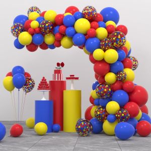 SJZG-Lot De 109 Ballons &Agrave; Confettis Rouges Jaunes Et Bleus Garland Arch Kit - 30,5 Cm - Rouge Jaune Et Bleu - Confettis En Latex Pour Mariage, F&ecirc;te Pr&eacute;natale, Graduation, Reveal Carnaval, Cirque D&eacute;co - Neuf