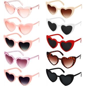 Mevronisshop-10 Paires Lunettes De Soleil En Forme De Coeur, Dr&ocirc;le De Lunettes De Soleil De F&ecirc;te En Forme De C?Ur Lunettes Vintage Hippie De Couleur,Pour La F&ecirc;te D'anniversaire Carnaval Danse Soir&eacute;e - Neuf