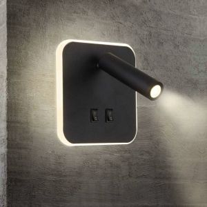 Lampe De Chevet Led, Applique D'intérieur D'hôtel, Applique De Chevet, Applique De Couloir Avec Interrupteur Noir 3w + 10w (Carré) [Niveau Énergétique A+] - Neuf