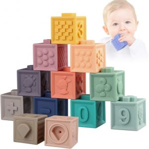 Doux Empilement Sensorielle Cube - Bébé Activité Cube - Début Des Jeux D'apprentissage - Montessori Éducatif - Jouet De Bain Et Les Anneaux De Dentition Pour Le Début De L'apprentissage - Neuf