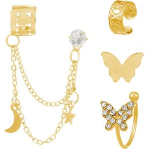 Kal-Boucles D'oreilles Pour Femme - Or 14 Carats - Papillon - En Acier Inoxydable - Pour Cartilage - Faux Anneau De Nez - Sans Per&ccedil;age - Pour Femmes Et Filles - Neuf