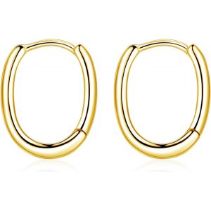 Kal-Petites Créoles En Argent Sterling 925 - Ovales - Hypoallergéniques - Avec Zircone - Pour Le Sommeil - Pour Femme Et Fille - Neuf