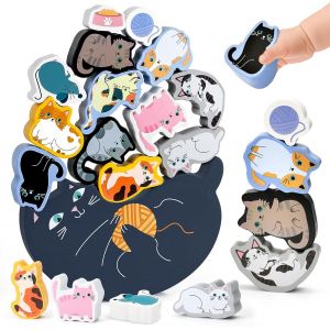 ChenQuanSarl-Jouet À Empiler En Bois Chat Animaux Bloc De Bois De Construction D'Empilage De L'Équilibre Jeux Montessori Jouets Éducatifs Pour Enfants Bébé 2 3 4 Ans - Neuf