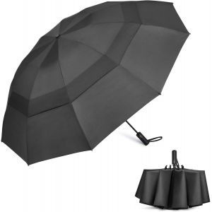 Grand Parapluie Pliable De 157,5 Cm, 10 Baleines, Parapluie De Voyage Compact Robuste Pour Ouverture Automatique, Coupe-Vent, Imperm&eacute;able, Double Auvent, Noir, Grand, Compacte - Neuf