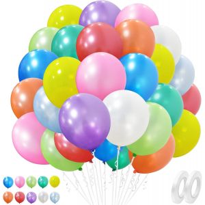 Rainbow Balloons 12 Colours, 50 Pieces 12 Inch Multi-Coloured Latex Balloons Inflatable Helium Balloon For Wedding, Birthday, Christening, Celebrations, Birthday Decorations - Neuf