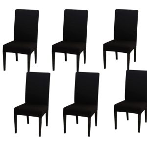 Stretch Housses de Chaise (Noir) Set de 6, Universel Amovible Lavable Salle a Manger Housse, Moderne, Durable pour l'Accueil de l'Hotel Restaurant de la Partie Cuisine Decoration - Neuf