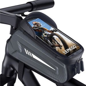 Waterproof Bicycle Phone Holder-Bicycle Bag With Gift For Mountain Bike Phone Holder With Rain Cover Large Capacity Touch Screen And Front Bike Bag Smartphone Holder Under 7 Inches (Grey) - Neuf