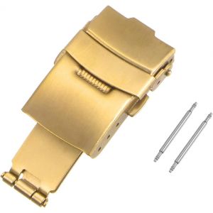 Kal-Fermoir Montre Déployante Boucle Pousser Bouton Pliant Rapide Libération Pour 16mm Cuir Bracelet Bracelet Doré - Neuf