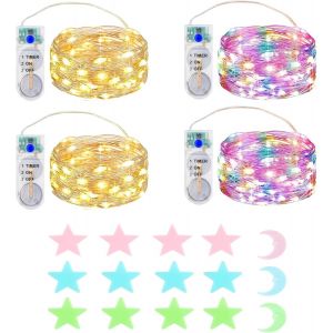 KAL-4X2M 20 Led Mini Guirlande Lumineuse Intérieur Extérieur Avec Batterie De Minuterie Pour Fête Mariage Noël Éclairage Décor, Avec Étoiles Fluorescent Stickers Muraux - Neuf