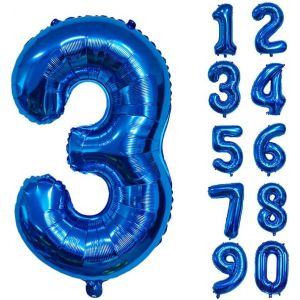 SJZG-Ballon G&eacute;ant En Aluminium En Forme De Chiffre Pour D&eacute;coration De F&ecirc;te D'Anniversaire, Nouvel An, F&ecirc;te Pr&eacute;natale, Anniversaire De Mariage (Bleu, 3) - Neuf