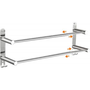 Ulteronixshop-Porte Serviette Murale 2 Barres Porte-Serviettes Telescopique 43-75cm Porte Serviette en Acier Inoxydable Support Serviette Salle de Bain avec Crochets - 2 M&eacute;thodes d'Installation - Arg - Neuf