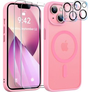 5 In 1 Coque Magn&eacute;tique Pour Iphone 13 Avec 2 Verres Tremp&eacute;s Et 2 Cam&eacute;ra Protecteur Compatible Magsafe Dos Anti Rayures Coque Magn&eacute;tique Antichoc Tpu Bumper Iphone 13 6,1`` Case - Rose - Neuf